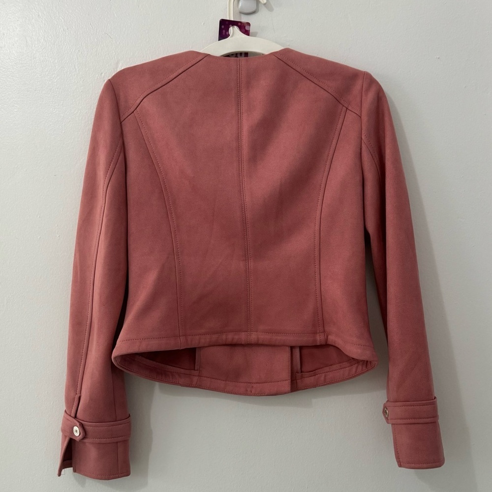 White House Black Market Jacket Vegan Suede Moto Pink Zip Sz Small - Picture 5 of 6